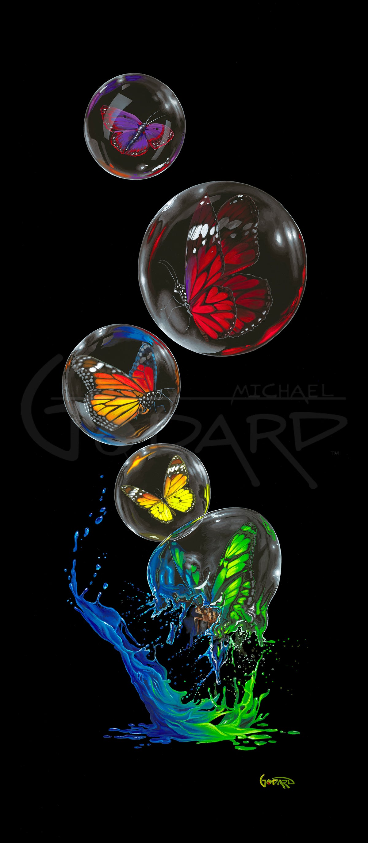 絵画 MichaelGodardGODBUTTERFLYSPLASH Butterfly Splash by Michael Godard - East House Art Gallery